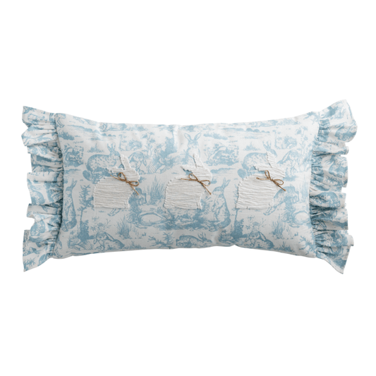 Lumbar Blue Toile Bunny Pillow