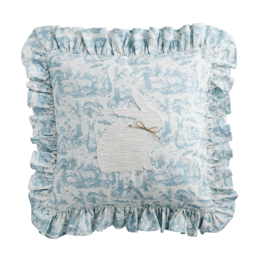 Square Blue Toile Bunny Pillow