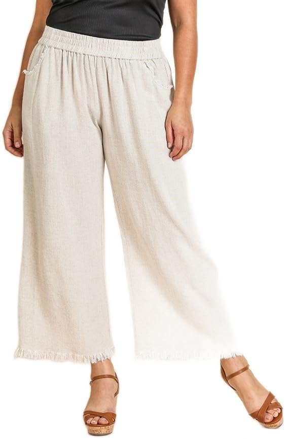 Oatmeal Wide Leg Linen Pants