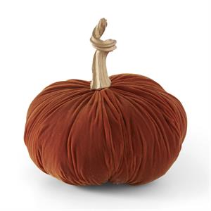 7.5 Inch Orange Velvet Stuffed Pumpkin w/Twisted Gold Stem