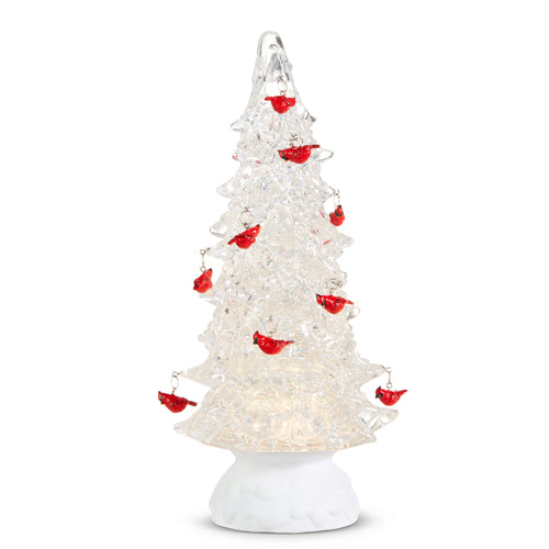 12" Lighted Tree with Cardinal Ornaments and Swirl