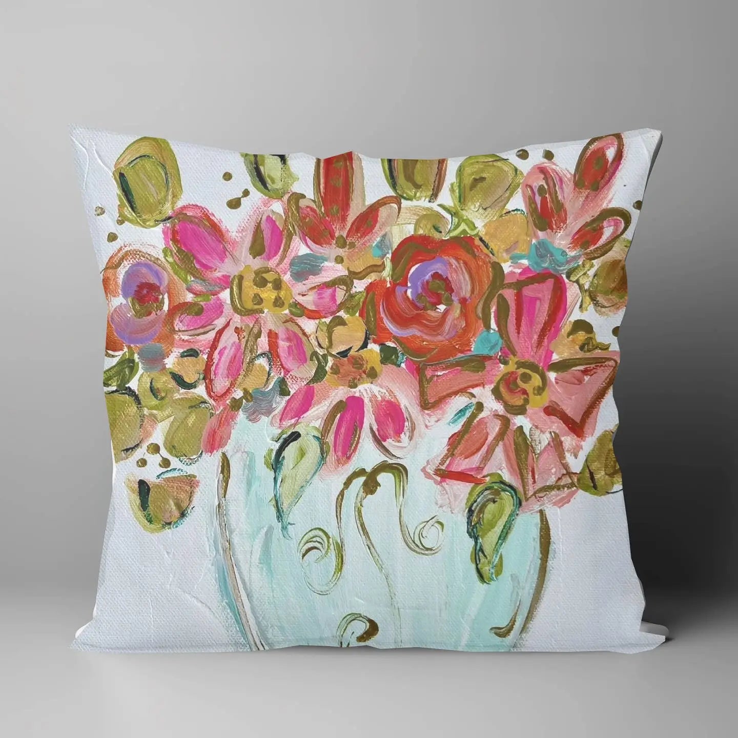 Hot Pink  Flowers Pillow  16x16