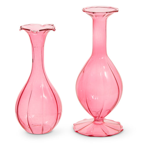Pink Fluted Bud Vases  7 In