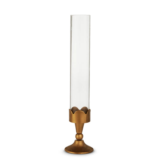 Gold Scalloped Hurricane Candlestick   16.25 in