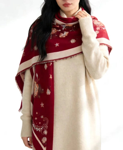 Red Flower Pattern Triangle Scarf