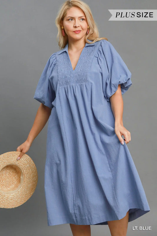Smocked Front Yoke Midi Dress