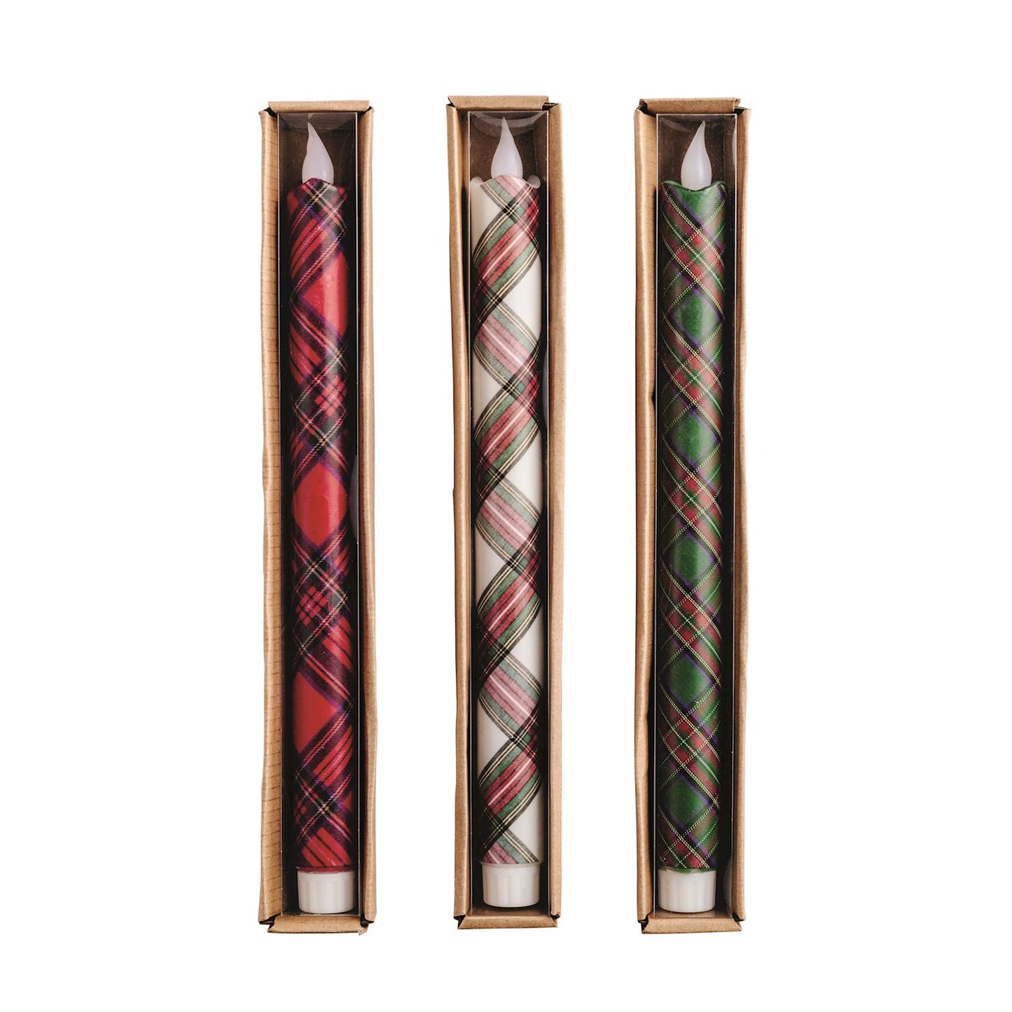 Flameless Tartan Taper Candles