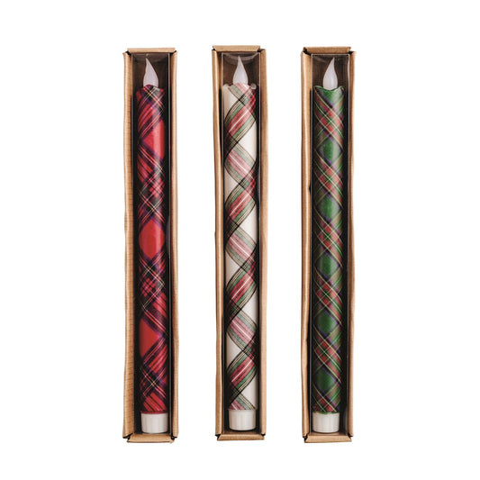 Flameless Tartan Taper Candles