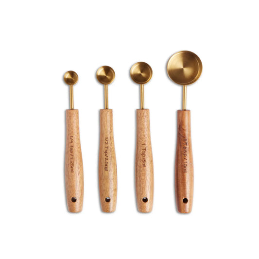 Measuring Spoons Gold w/Acacia Handle  52359