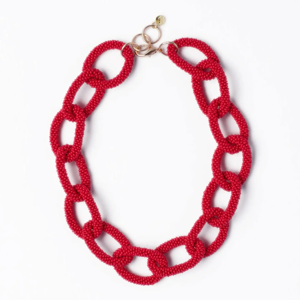 Jenna Chain Link Beaded Necklace Red