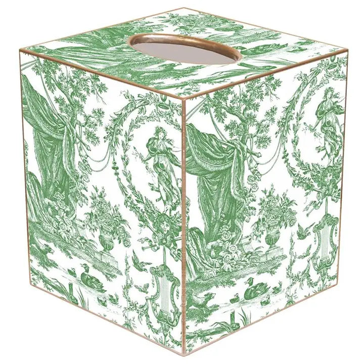 Green Toile Tissue Box Cover Paper Mache