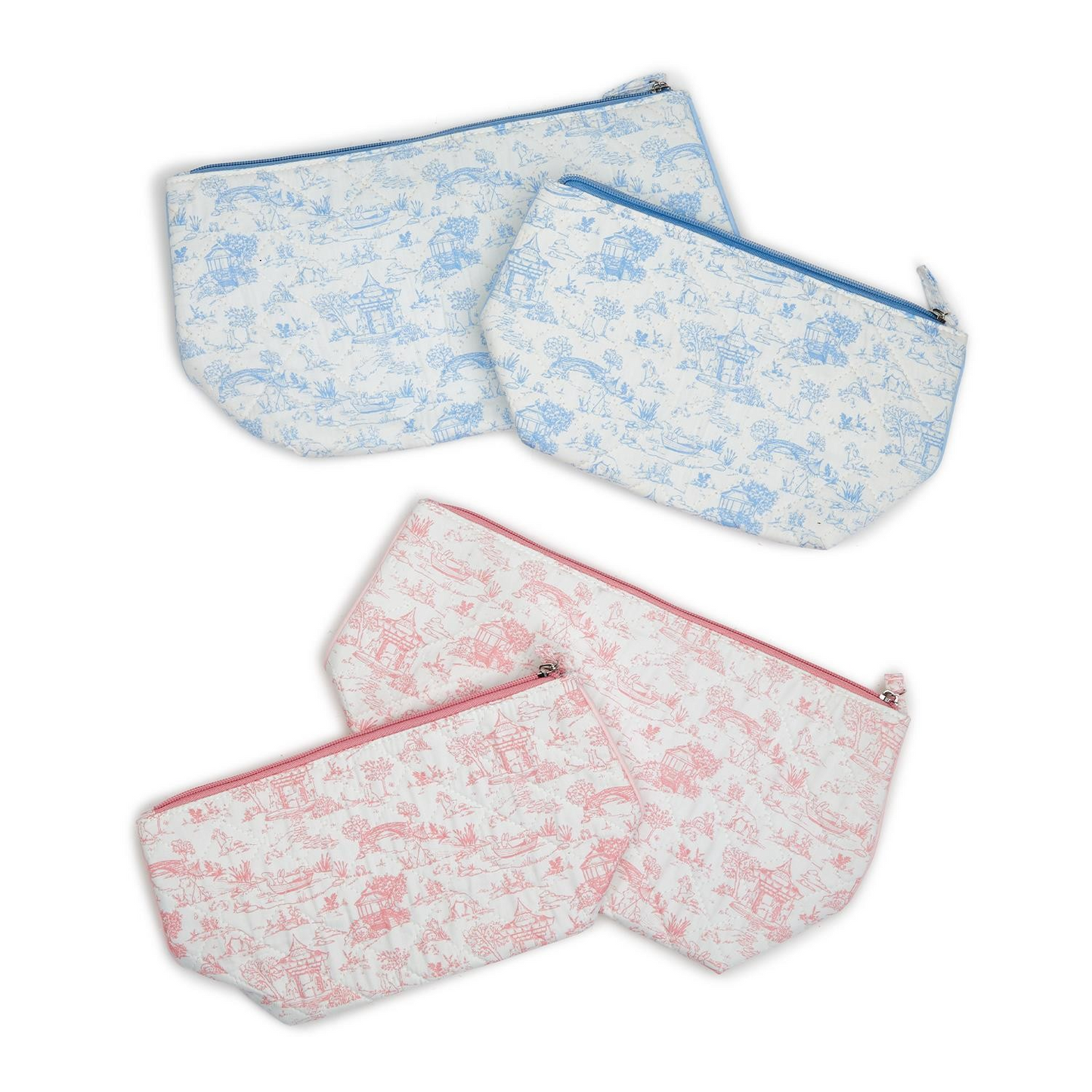 Animal Toile Set of 2 Quilted Multipurpose Pouches with Lining-Blue