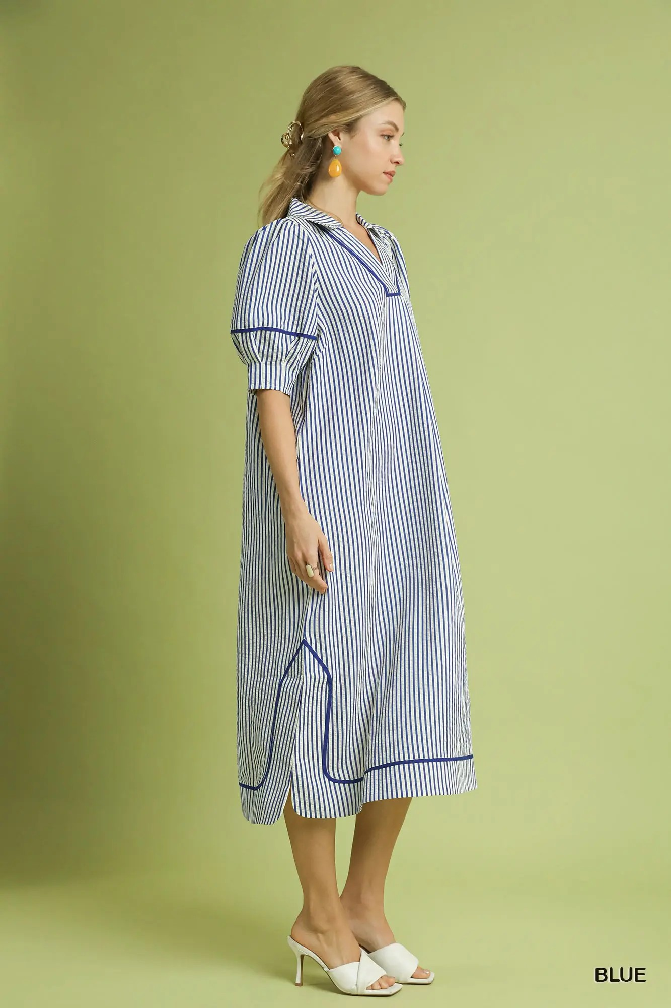Seersucker Striped Blue Dress