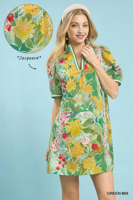 Jacquard Bloomscape Print Mini Dress