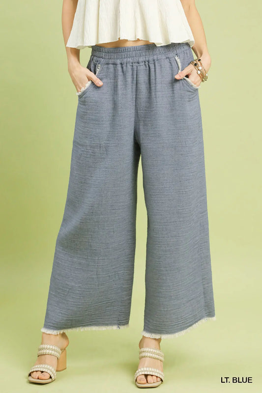 Frayed Hem Wide Leg Pants  - Lt. Blue