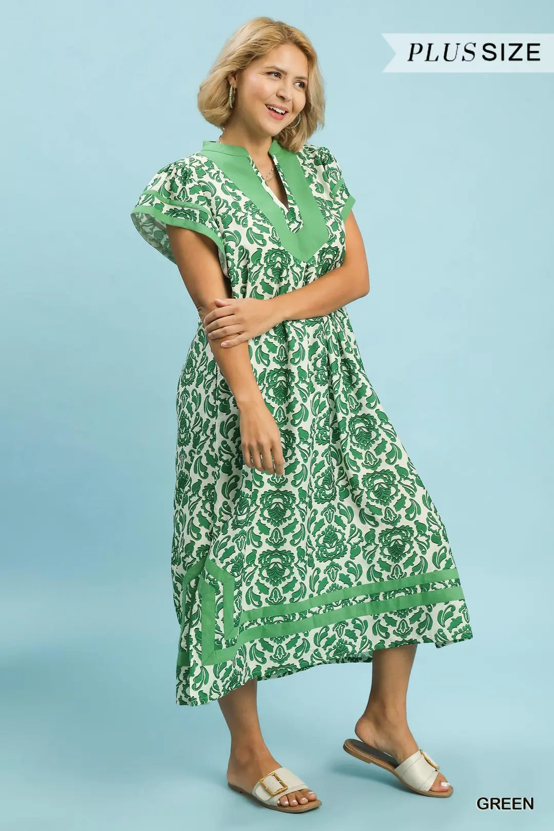 Green Abstract Two Tone Midi Dress