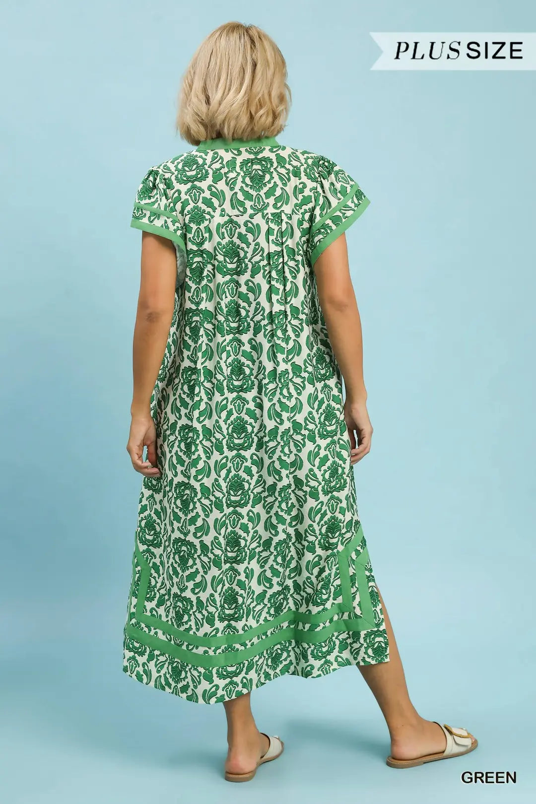 Green Abstract Two Tone Midi Dress