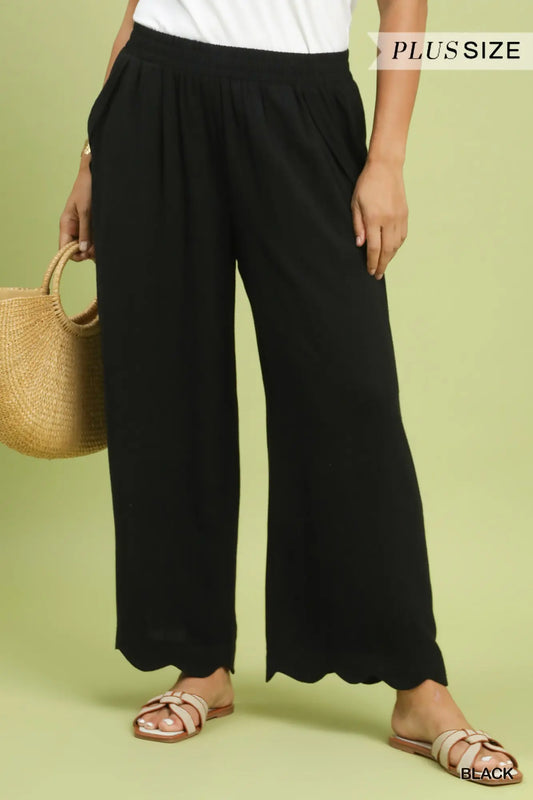 Scalloped Edge Linen Blend Pants