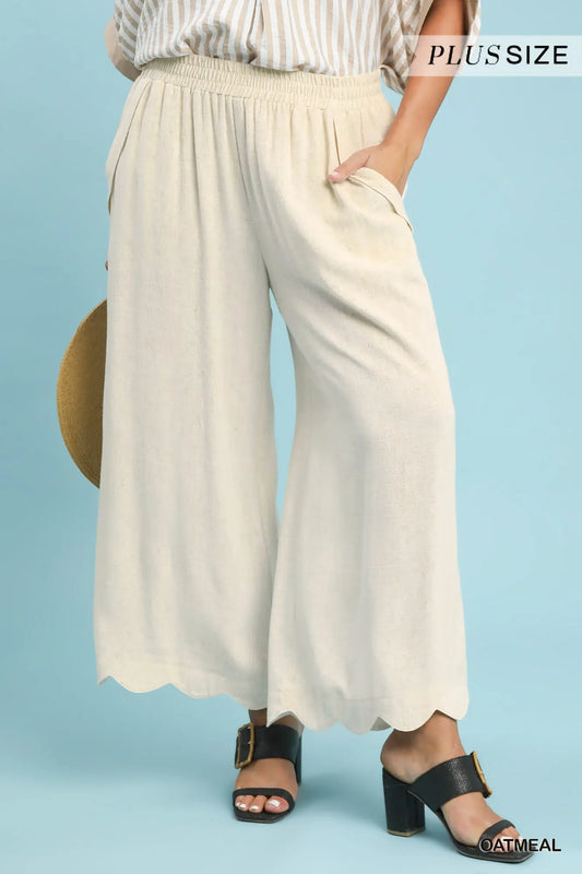 Linen Blend Oatmeal Peplum Top and Pants Set