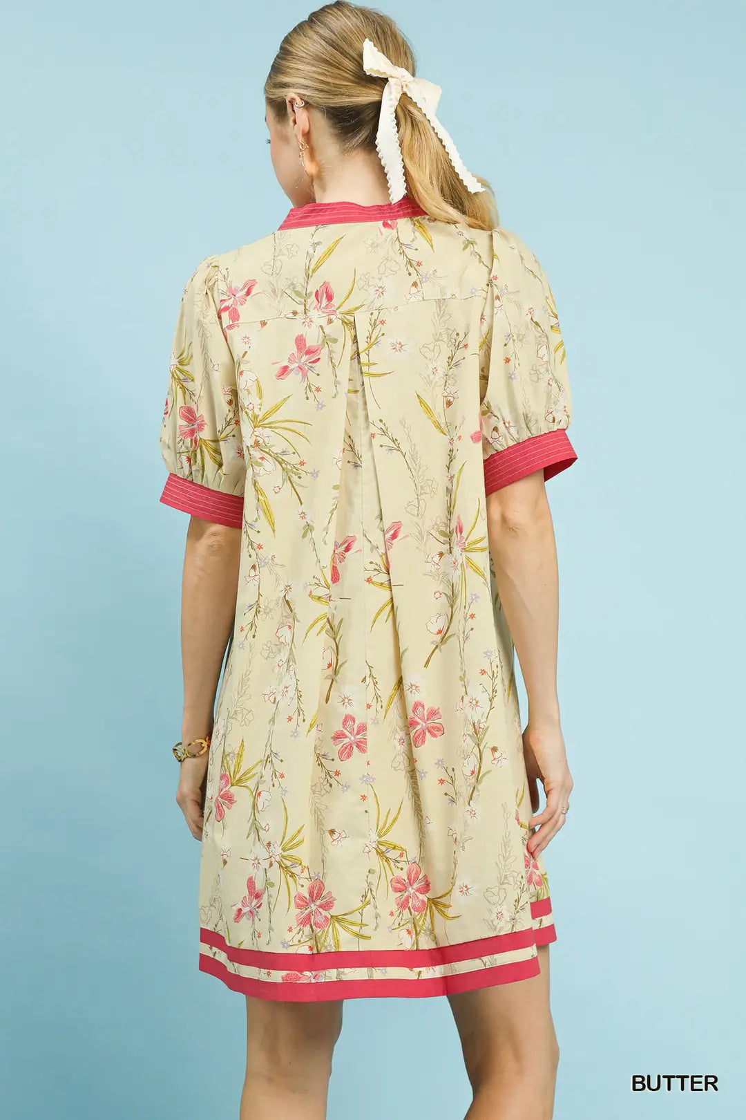 Yellow Floral Puff Sleeve Mini Dress