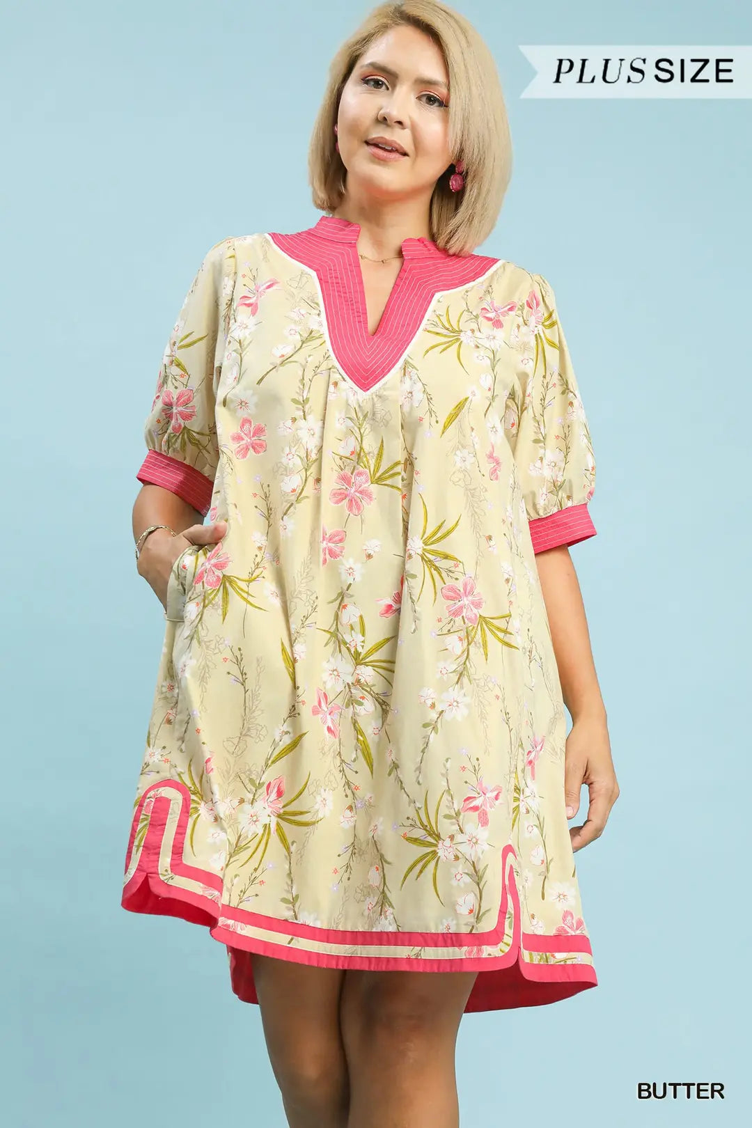 Yellow Floral Puff Sleeve Mini Dress