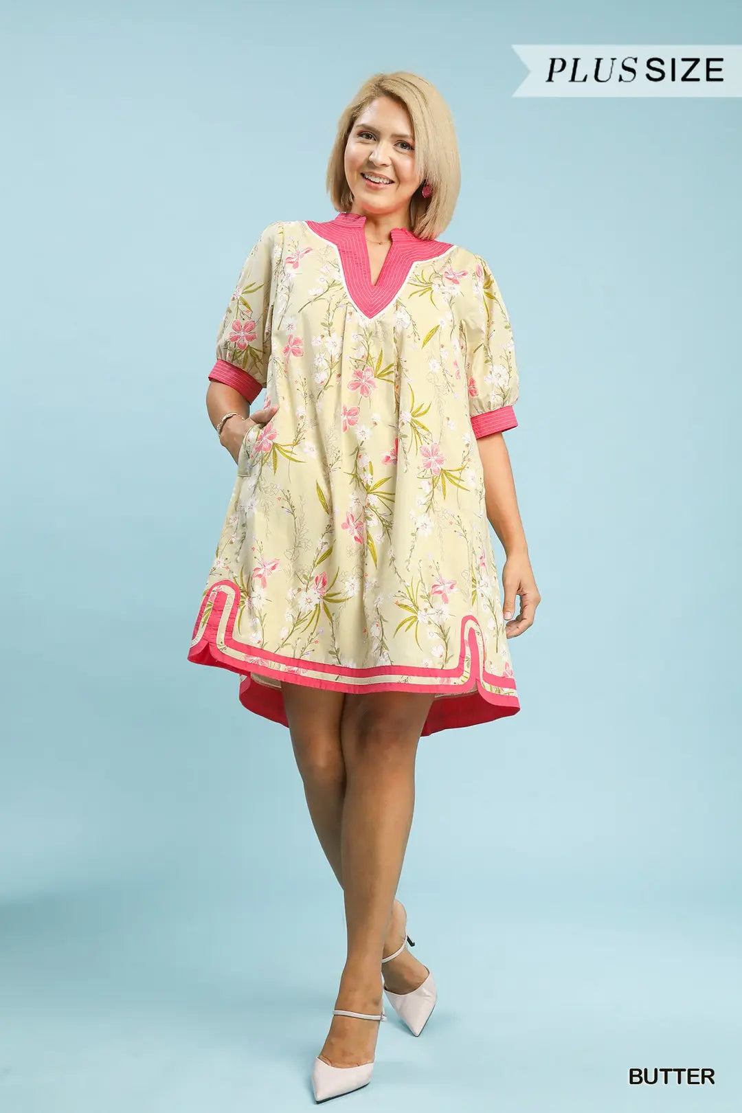 Yellow Floral Puff Sleeve Mini Dress