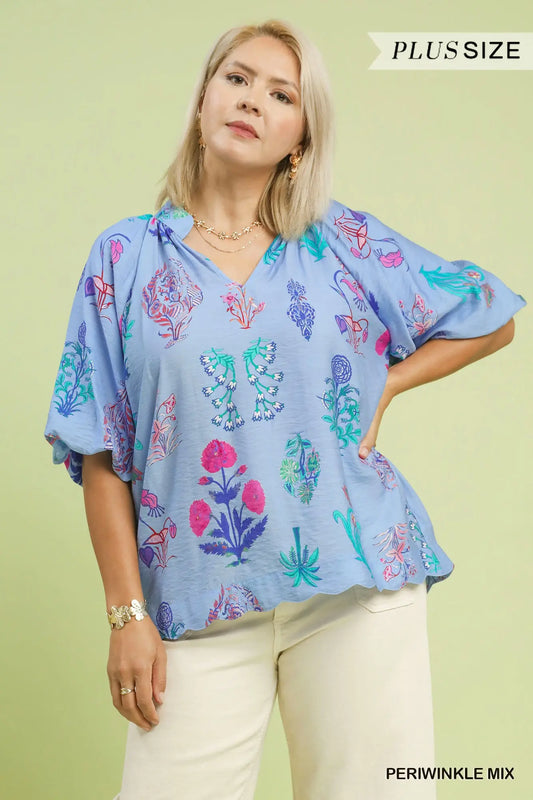 Floral Encyclopedia Print Blouse