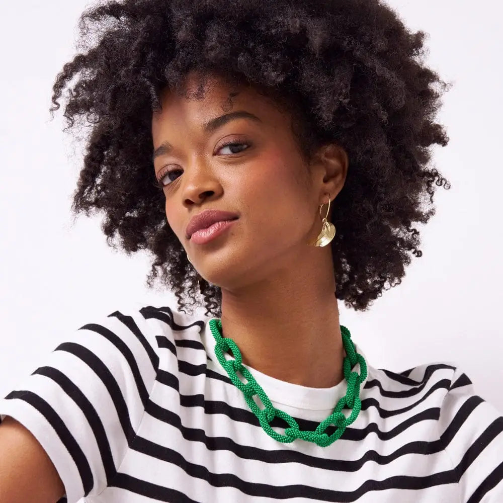 Jenna Chain Link Beaded Necklace Kelly Green