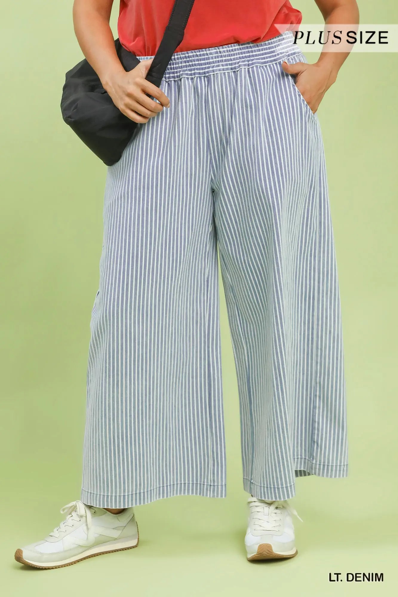 Stone Wash Stripe Wide-Leg Pants