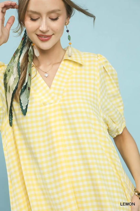 Lemon Gingham Midi Dress