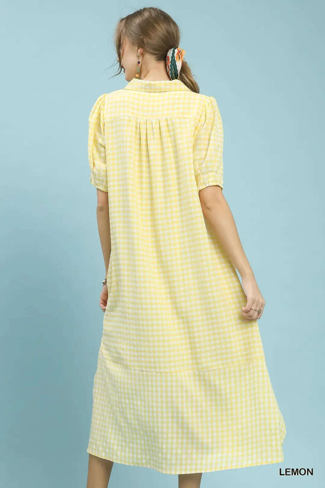 Lemon Gingham Midi Dress