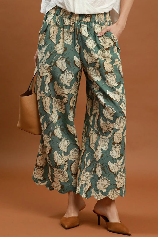 Sage Mix Scallop Hem Wide Leg Pants