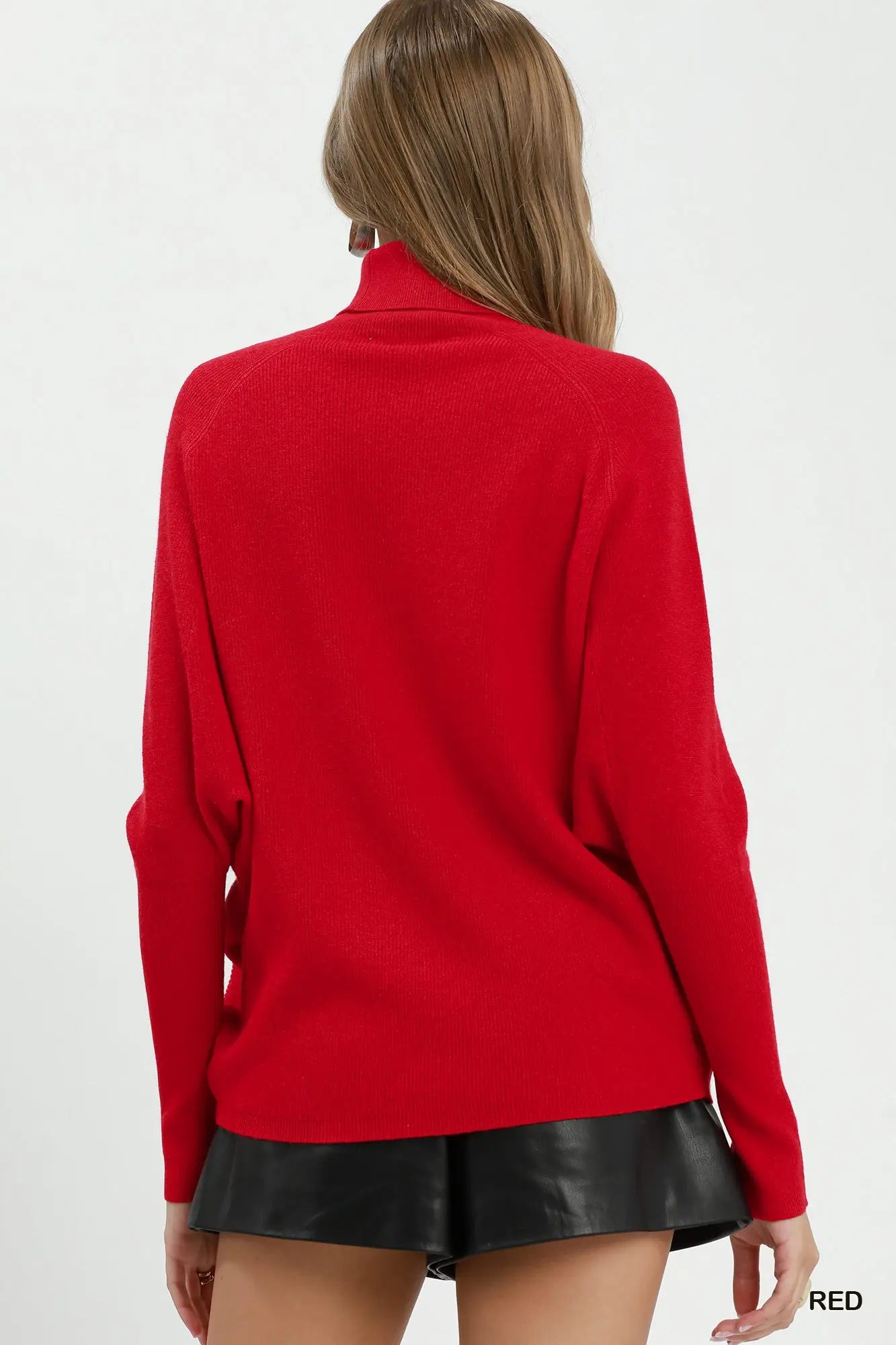 Red Soft Knit Turtle Neck Dolman Sweater Top