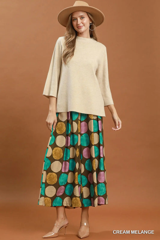 Cream Mock Neck Fine Knit Sweater Top