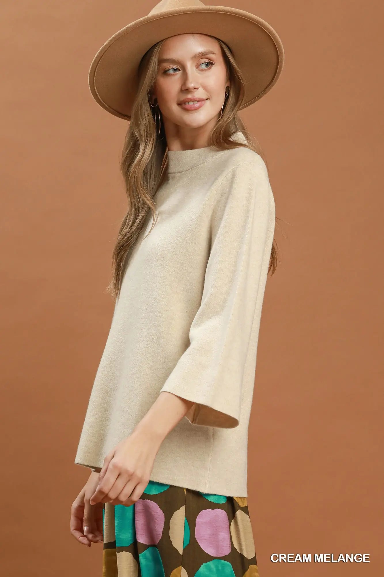 Cream Mock Neck Fine Knit Sweater Top