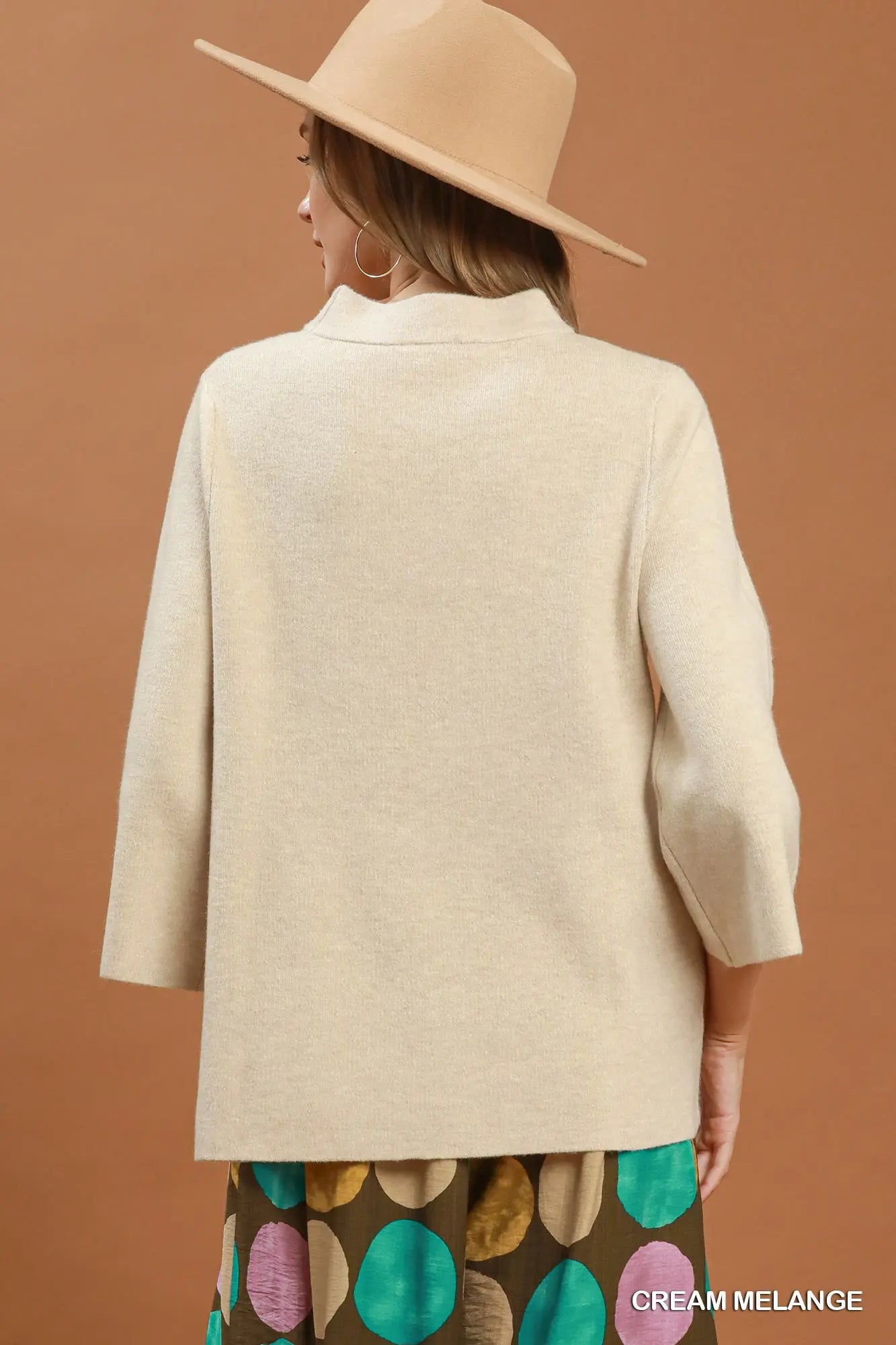 Cream Mock Neck Fine Knit Sweater Top