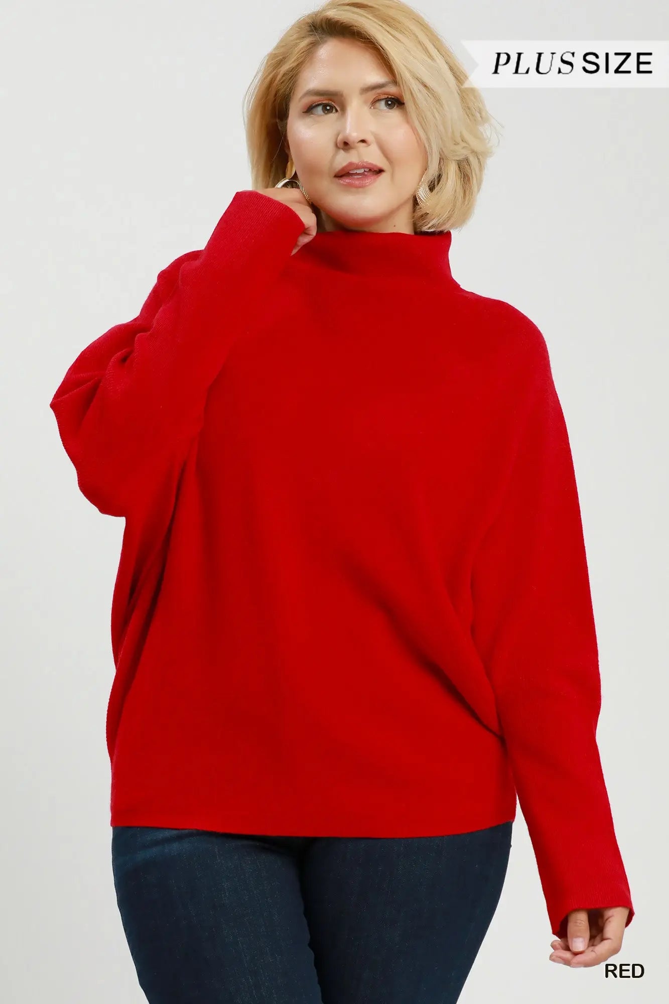 Red Soft Knit Turtle Neck Dolman Sweater Top