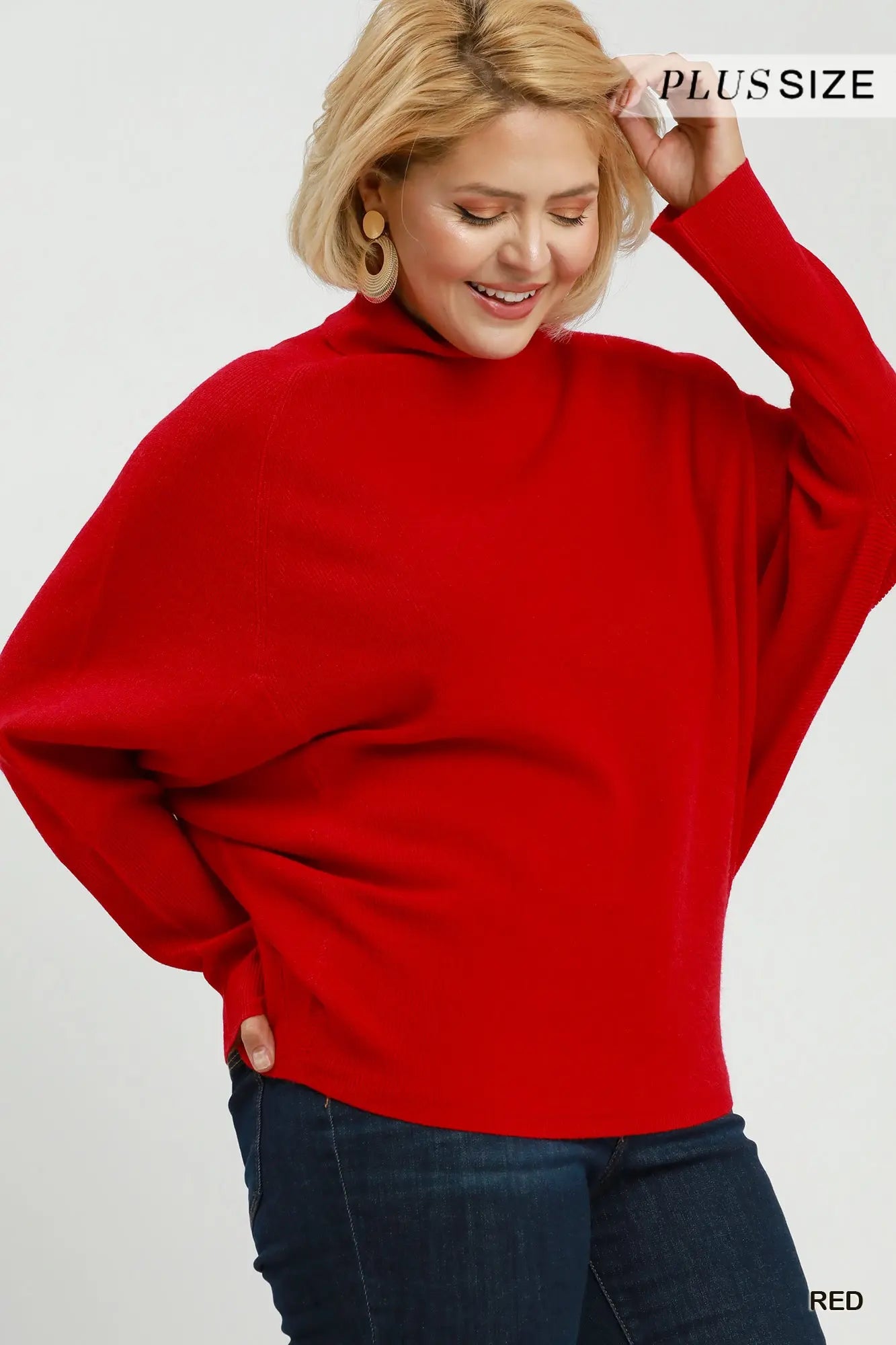 Red Soft Knit Turtle Neck Dolman Sweater Top