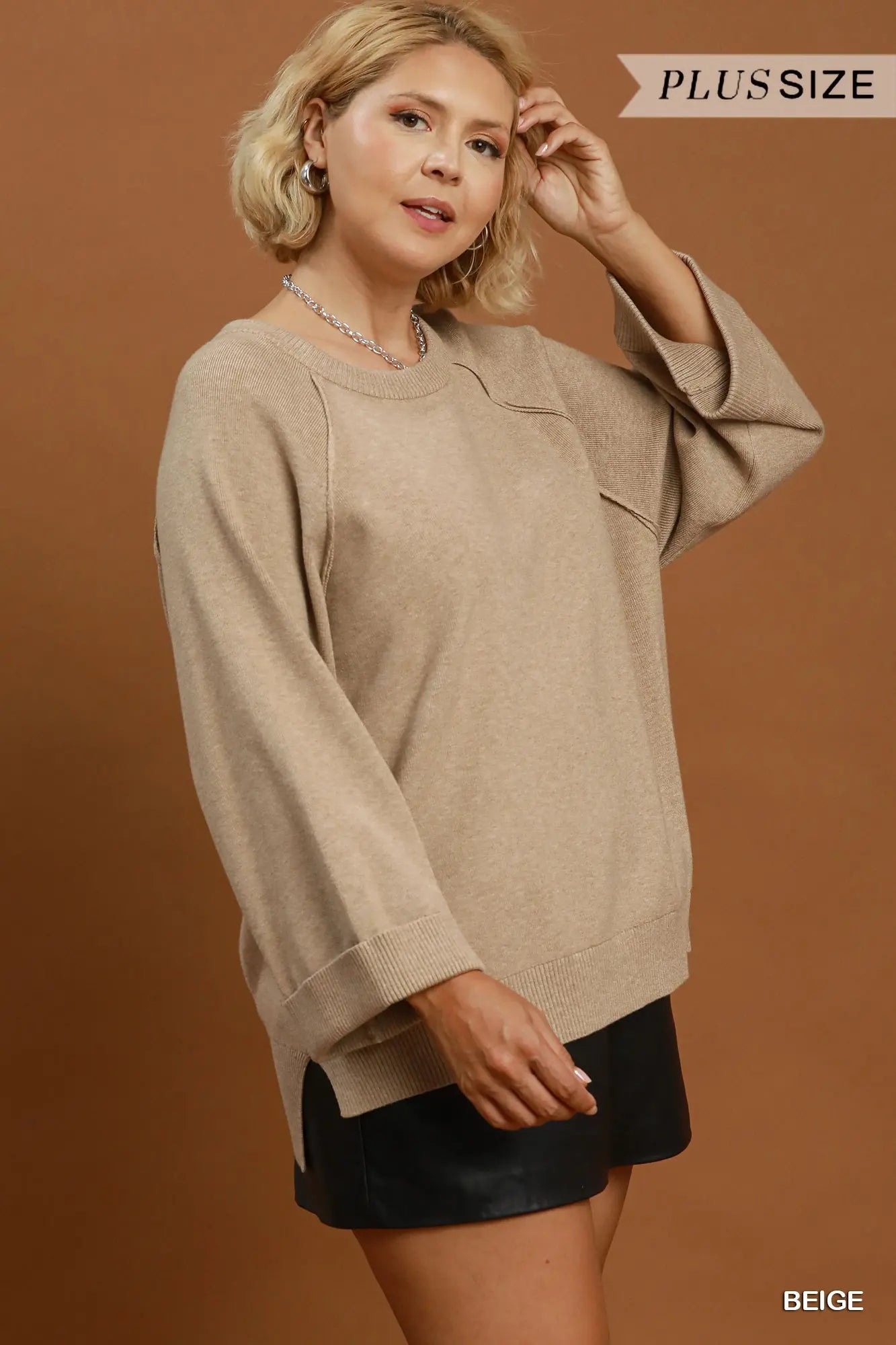 Beige Crewneck Pullover Sweater Knit Top