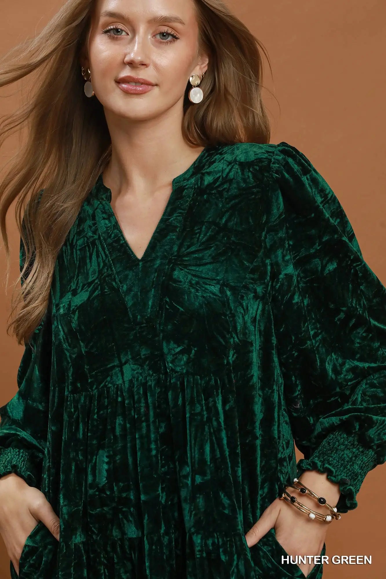 Hunter Green Velvet Tiered Midi Dress