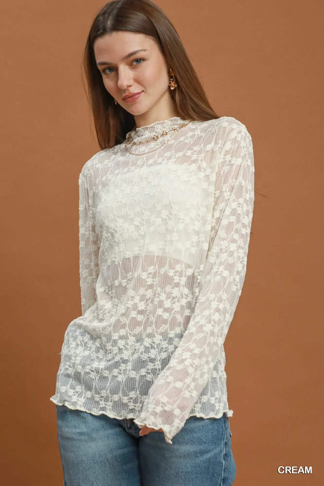 Sheer Floral Lace Top.