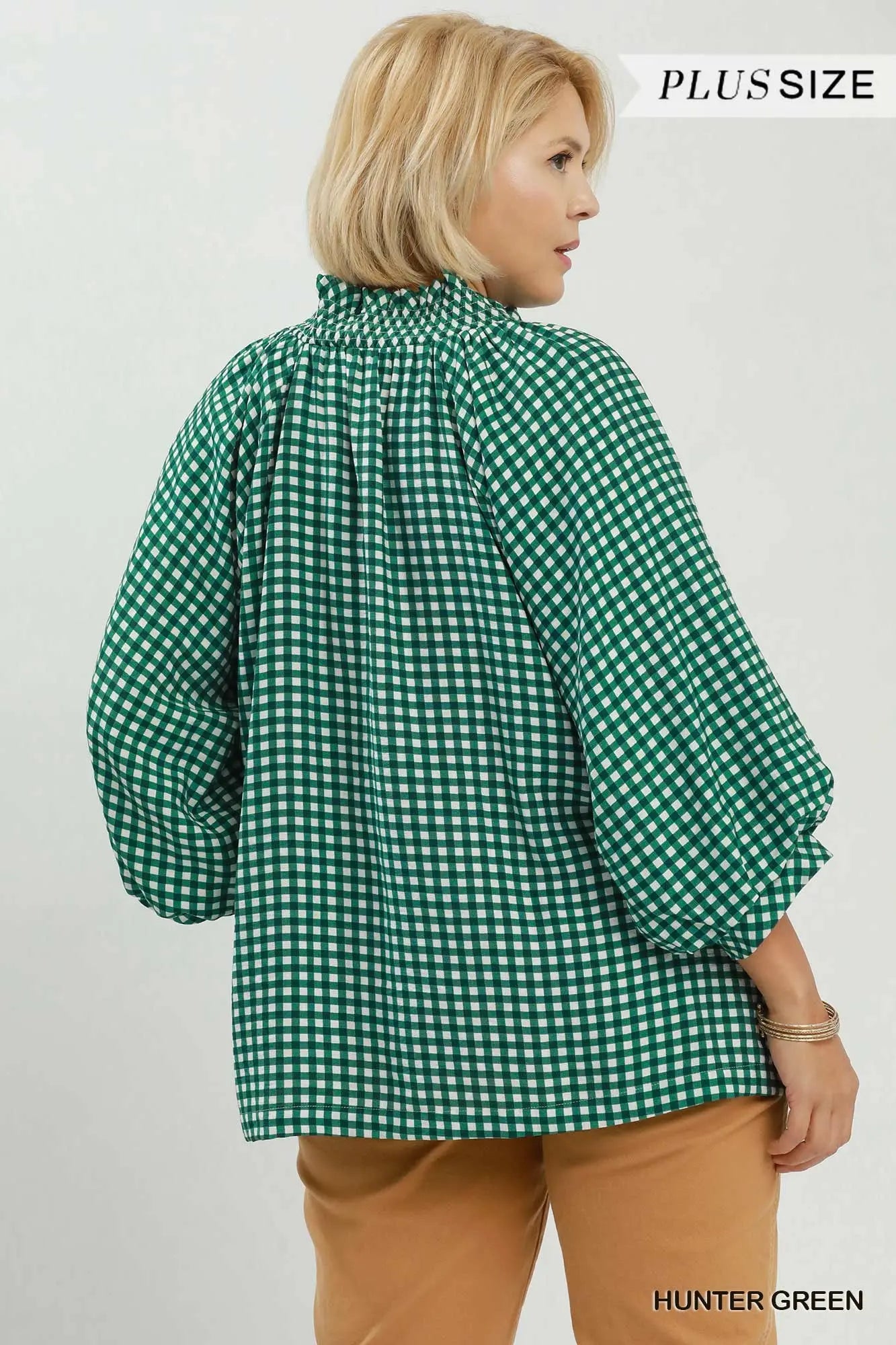 Classic Hunter Green Gingham Check Print Blouse