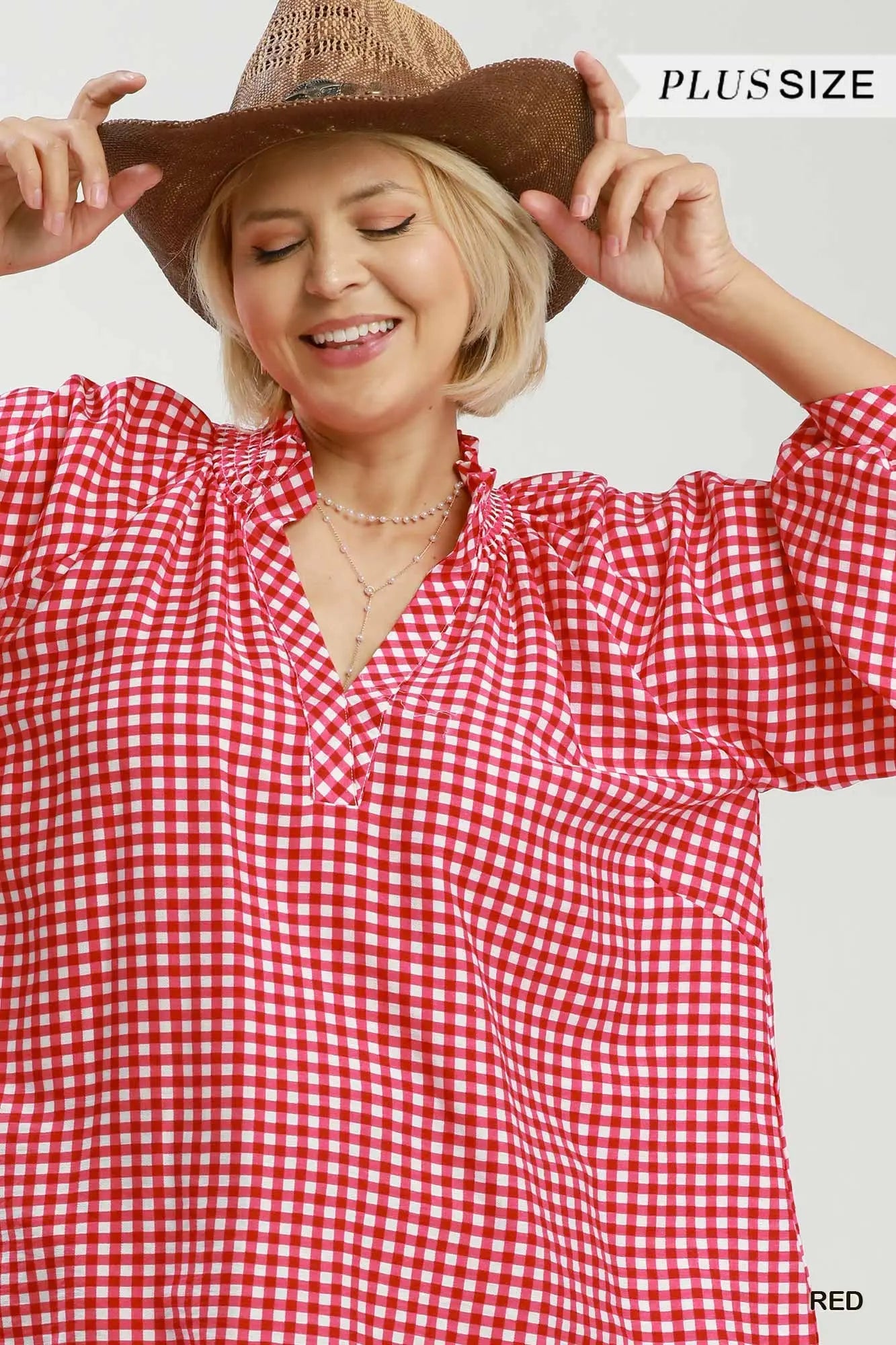 Classic Red Gingham Check Print Blouse