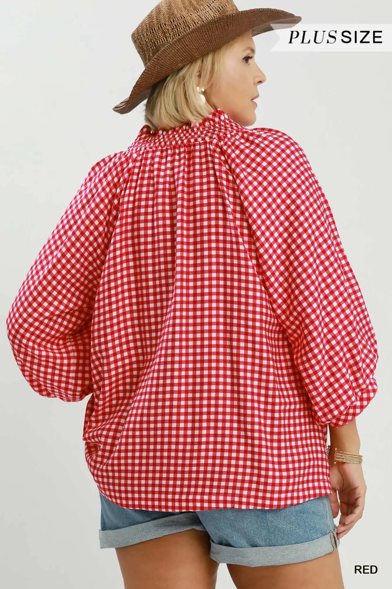 Classic Red Gingham Check Print Blouse