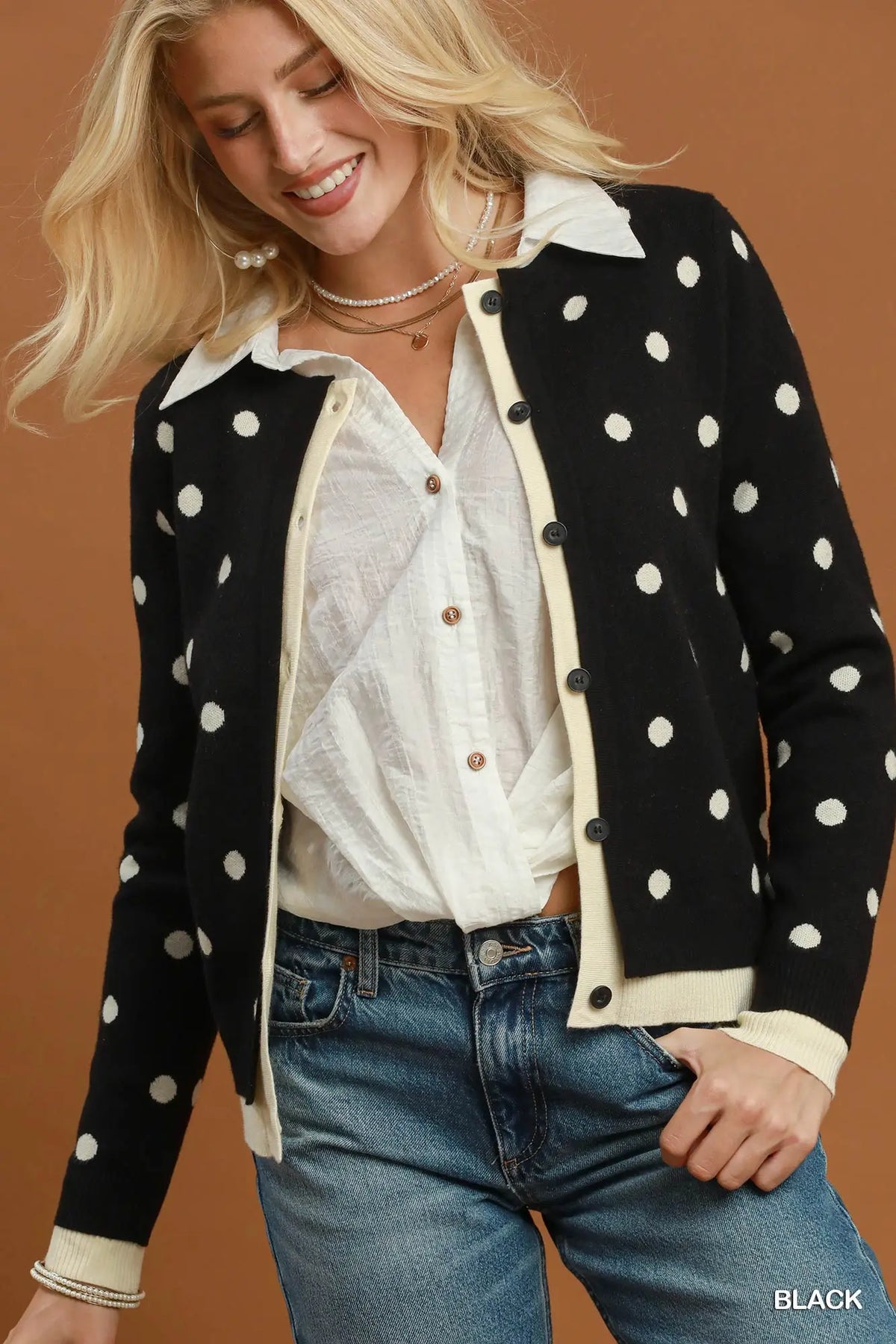 Black Polka Dot Button Front Cardigan