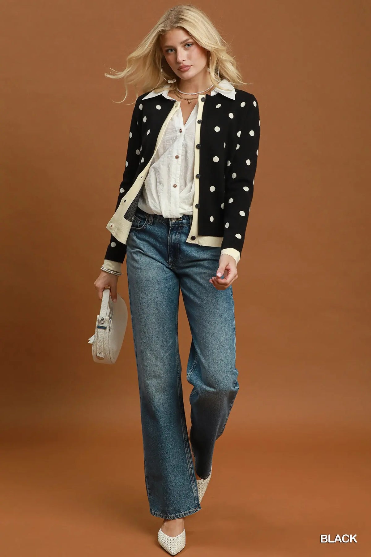Black Polka Dot Button Front Cardigan
