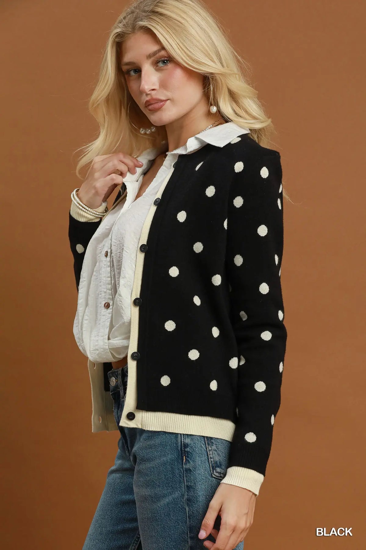 Black Polka Dot Button Front Cardigan