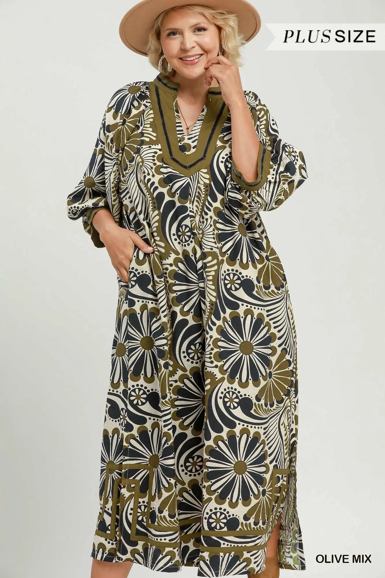 Olive Mix Abstract Midi Dress