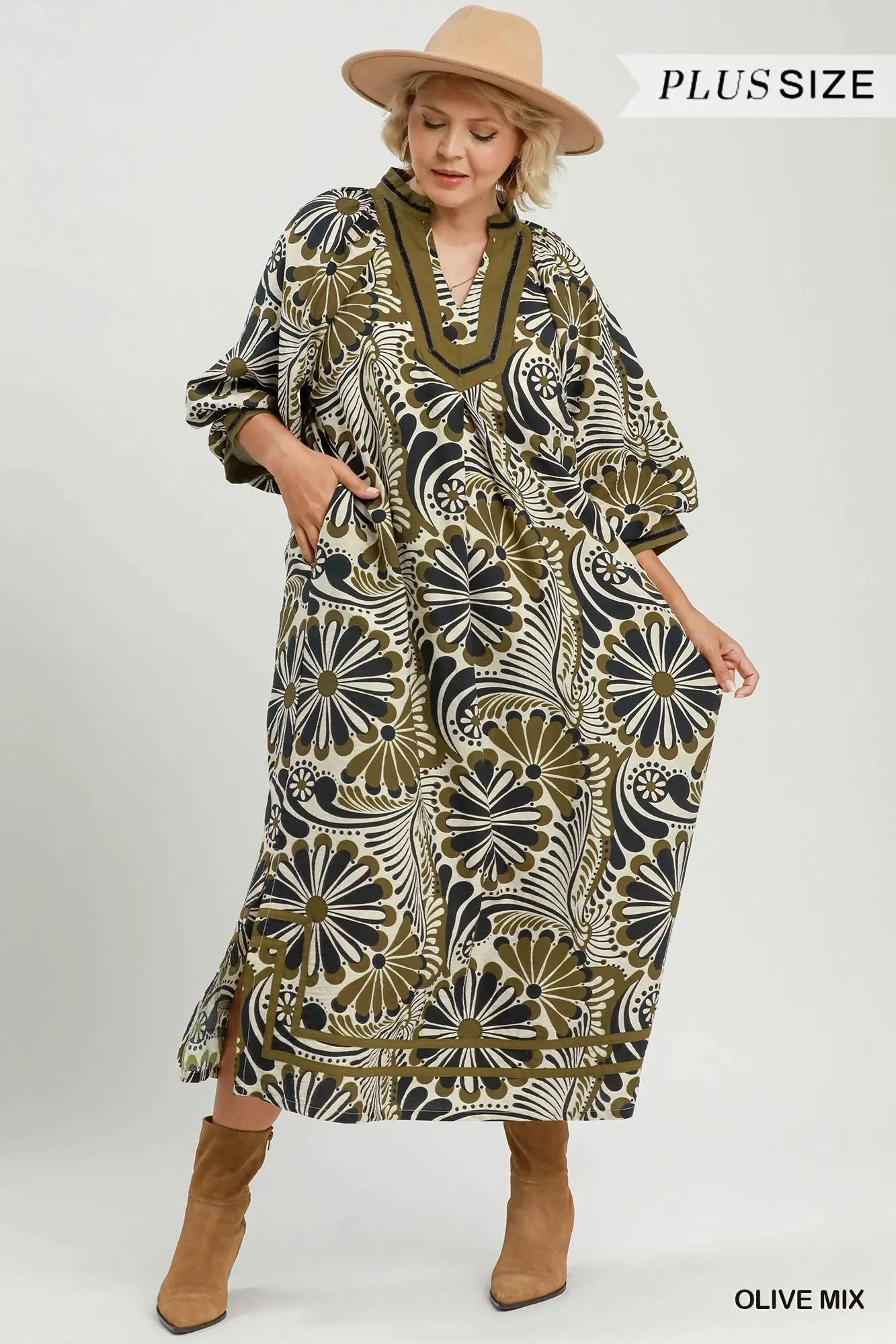 Olive Mix Abstract Midi Dress