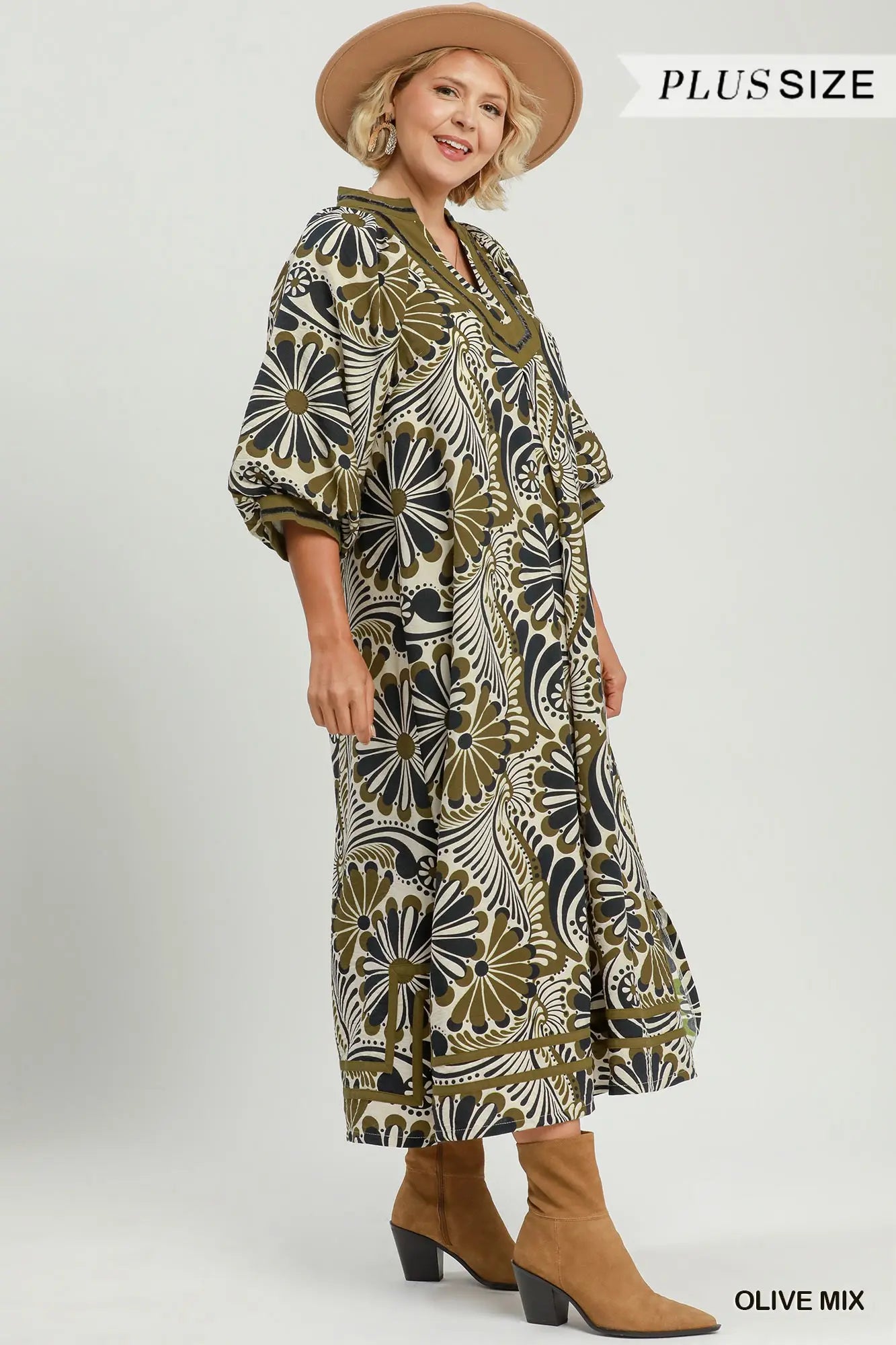 Olive Mix Abstract Midi Dress